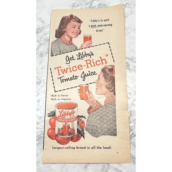 Libby Tomato Juice Vintage Print Ad 1950s Retro Kitchen Decor Wall Art - Picture 7 of 7